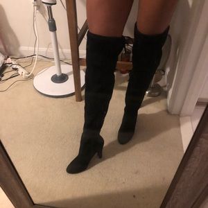 Black Suede Knee High Boots